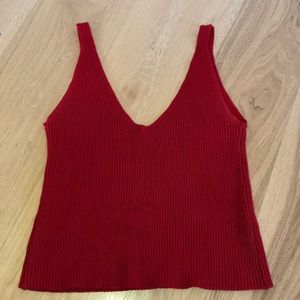 Red knitted ribbed low cute top